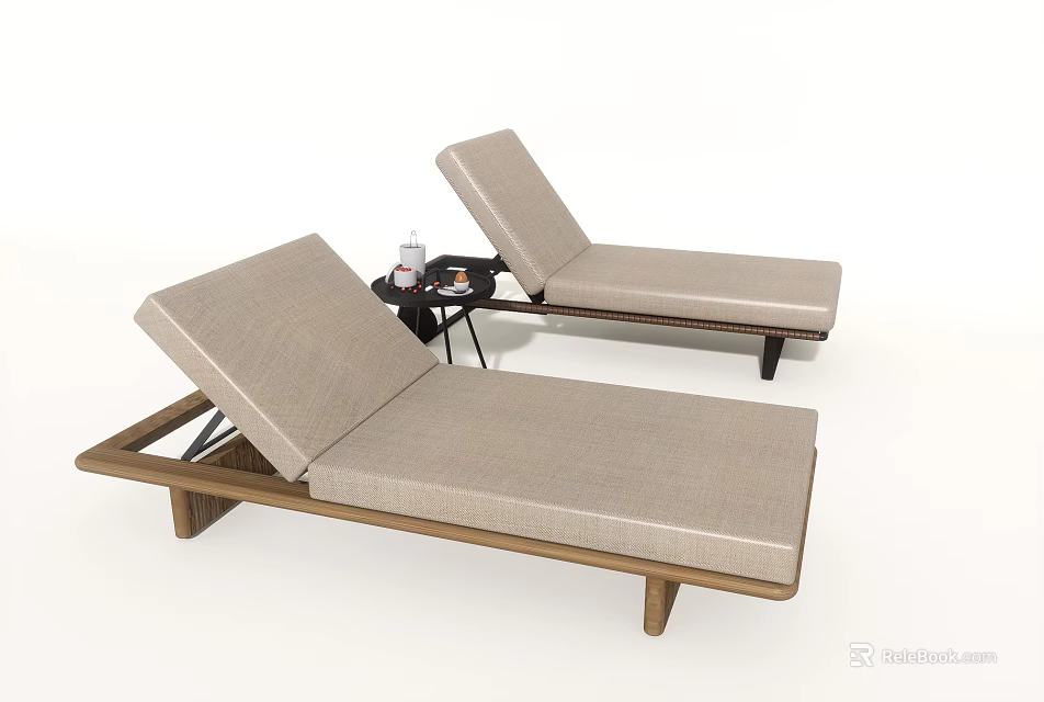 Modern Fabric Lounge Chairs With Wooden Frame And Side Table 3d model 