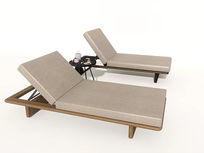 Modern Fabric Lounge Chairs With Wooden Frame And Side Table 3d model