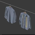 Two Blue Shirts Hanging on Clothesline One With Yellow Tie 3d model