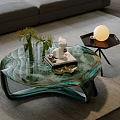 Unique Artistic Irregular Glass Coffee Table With Emerald Texture For Contemporary Luxury Living Room