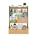 Kids Wooden Bookshelf with Children's Books Astronaut Robot Toys Star Decoration Plant and Storage