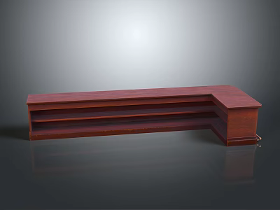 Dark Wooden L Shaped Counter With Multiple Shelves And Smooth Surface Design 3d model