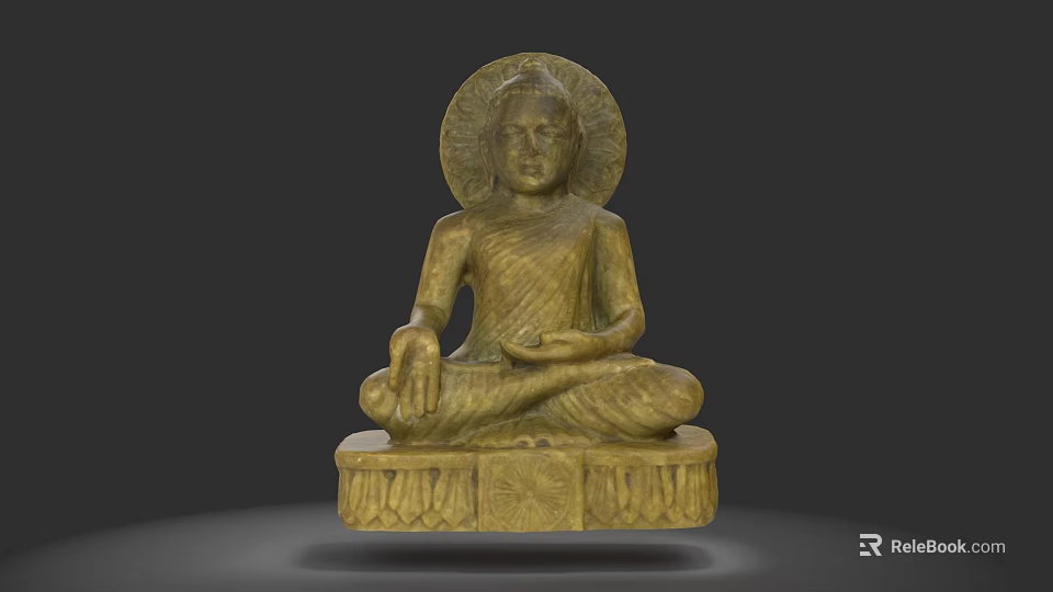 Intricate Buddha Sculpture Carving In Sitting Posture With Halo And Decorative Base 3d model 