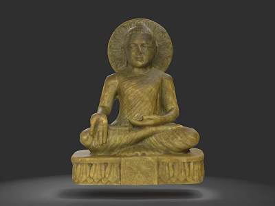 Intricate Buddha Sculpture Carving In Sitting Posture With Halo And Decorative Base 3d model