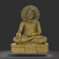 Intricate Buddha Sculpture Carving In Sitting Posture With Halo And Decorative Base