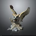 Decorative Owl Statue With Spread Wings Perched On Tree Branch Base And Crystal Elements 3d model