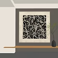 Abstract Painting With Black White Patterns Framed On Modern Interior Wall With Plant