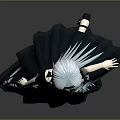 Elegant Game Anime Character With Light Blue Hair And Black Dress Featuring White Floral Patterns
