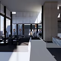 Elegant Modern Sales Office With Large Windows Glass Curtain Wall And Display Shelves