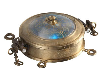 Industrial Equipment Brass Circular Structure With Glass Cover And Decorative Metal Carvings 3d model