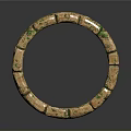Circular Brick Wall Structure With Green Moss Covered Bricks And Ring Design 3d model