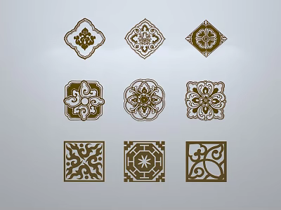 Decorative Square Sculpture Carvings With Floral Geometric Patterns And Brown White 3d model