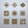 Decorative Square Sculpture Carvings With Floral Geometric Patterns And Brown White