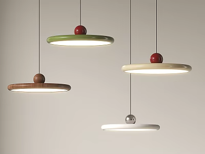 Modern Pendant Lights Featuring Circular Design Red Silver Balls And Wooden Green Beige White Shades 3d model