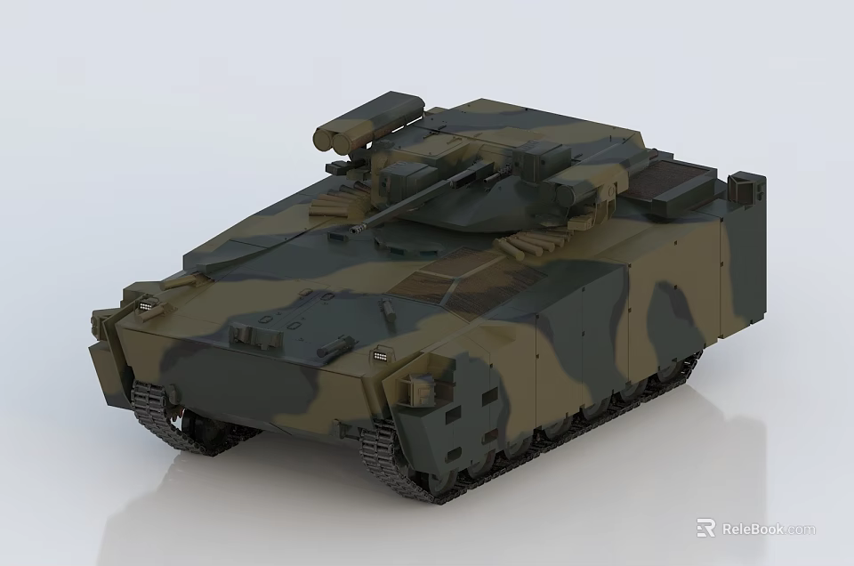 Modern Military Camouflage Tank With Tracked Design And Turret Equipment 3d model 