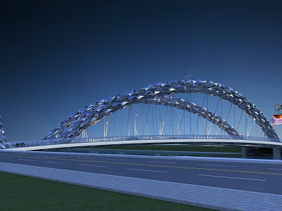 Modern Arch Bridge Urban Night View With LED Lighting And Steel Structure Design 3d model