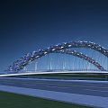 Modern Arch Bridge Urban Night View With LED Lighting And Steel Structure Design