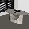 Modern White Oval Dining Table With Smooth Surface Curved Base Coffee Cup And Bread Tray 3d model