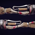 Pair of Mechanical Arms With Metallic Structure Glove Details And Red Accents