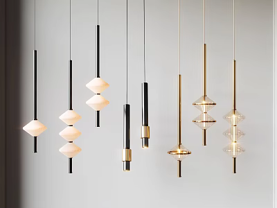 Modern Stylish Pendant Lights With Various Geometric Shapes And Gold Black Metal Accents 3d model