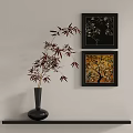 Wall Decor With Two Decorative Paintings Floral Tree Patterns In Black Frames On White Wall 3d model