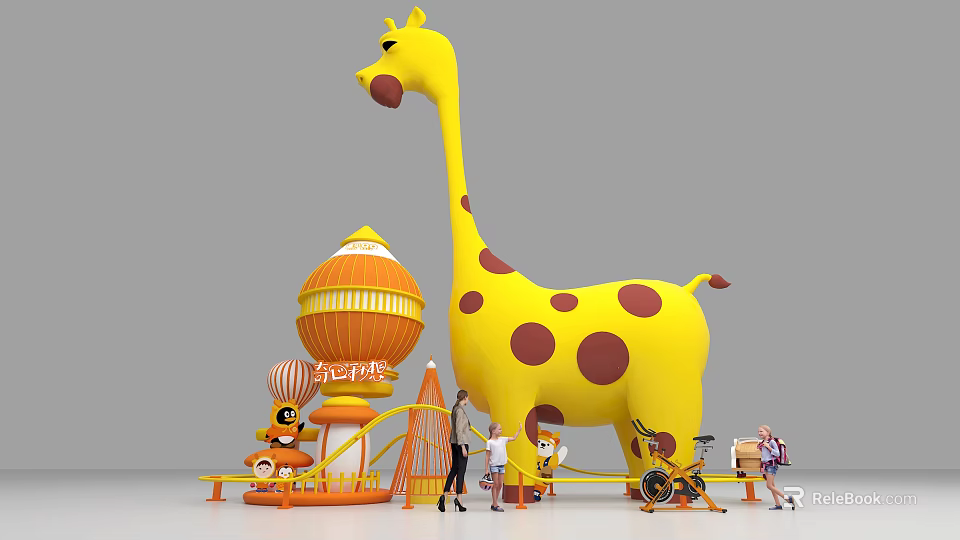 Yellow Giraffe Play Structure With Brown Spots And Orange Tower For Kids Playing 3d model 