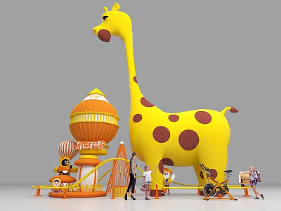 Yellow Giraffe Play Structure With Brown Spots And Orange Tower For Kids Playing 3d model