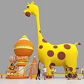 Yellow Giraffe Play Structure With Brown Spots And Orange Tower For Kids Playing