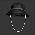 Stylish Black Bucket Hat With Wide Brim Gray Band And White Chin Strap