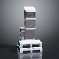 Modern Architectural Room Divider Screen With Layered Structure And Glass Panel Design