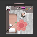 Cartoon Room Scene With Colorful String Lights Pink Stuffed Toy Posters Mirror Bed And Desk