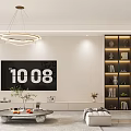 Modern Living Dining Room Interior Design With Beige Sofa Dining Table And Geometric Painting