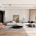 Contemporary Living Room Interior With Sectional Sofa Coffee Table Wall Art And Potted Plants