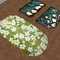 Stylish Floral Patterned Rugs On Parquet Floor 3d model