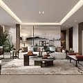 Modern Living Dining Room Interior With Open Layout Sofa Coffee Table And Wall Decor 3d model