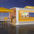 Starbucks Coffee Interactive Area With Yellow Umbrellas Outdoor Seating Female Customers And Kiosk Structure