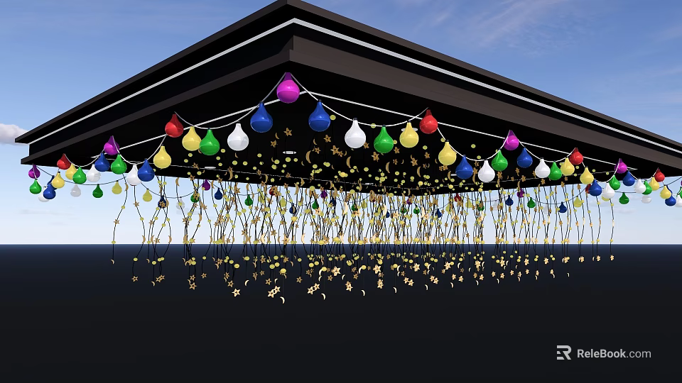 Colorful Hanging Lanterns With Golden Accents For Garden Canopy Decor 3d model 