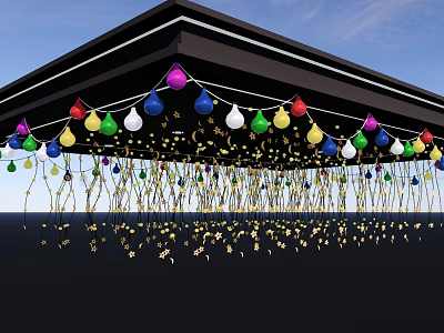 Colorful Hanging Lanterns With Golden Accents For Garden Canopy Decor 3d model