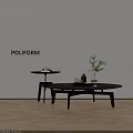 Poliform Modern Sofa Coffee Table Set With Round Table Side Table Green Plant And Books 3d model
