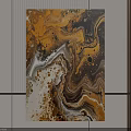 Modern Abstract Painting With Gold Black White Fluid Patterns For Interior Wall Decor