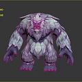 Fluffy Blue White Purple Fur Creature Character With Sharp Fangs And Clawed Paws