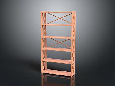 Natural Wood Bookshelf With Cross Support Design And Multiple Shelves 3d model