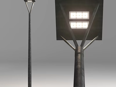 Outdoor Street Light Fixtures With Modern Metal Lamp Post And Square LED Head 3d model