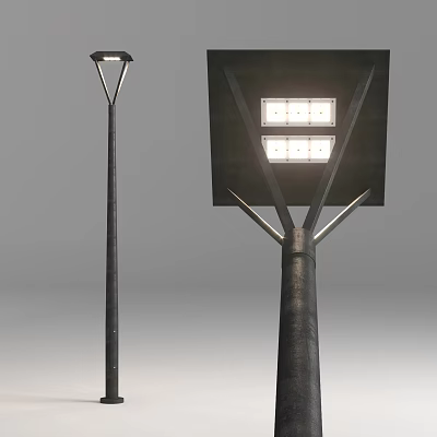 Outdoor Street Light Fixtures With Modern Metal Lamp Post And Square LED Head 3d model