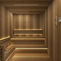 Luxury Marble Bathroom With Built In Solid Wood Sauna And Soft Warm Ambient Lighting Design