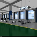School Fitter Training Zone Featuring Green Floor Workbenches Blue Pillars And Equipment