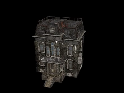 Ancient Architecture House With Aged Stone Exterior Multiple Windows Roof Railing And Front Steps 3d model