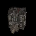 Ancient Architecture House With Aged Stone Exterior Multiple Windows Roof Railing And Front Steps