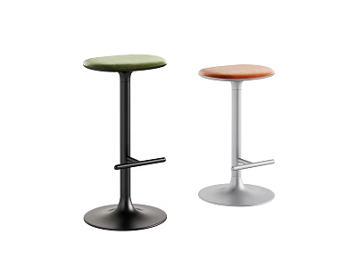 Modern Minimalist Bar Stools With Green Brown Round Seats Metal Frames Footrests 3d model