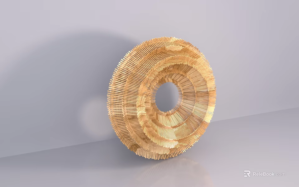 Golden Circular Art Installation With Layered Ring Structure And Shiny Reflective Surface 3d model
